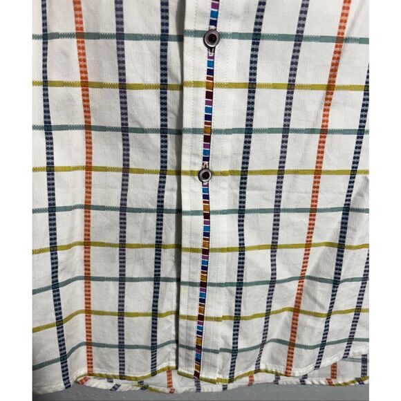 Robert Graham Button Up Plaid Shirt White Orange Embroidered Cuff Size Large L - Picture 8 of 12